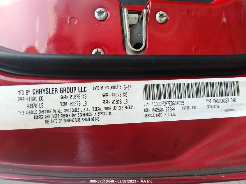 2014 DODGE DART AERO - 1C3CDFDH7ED834839