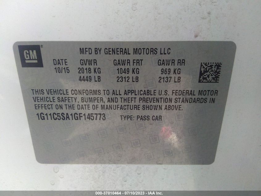 2016 CHEVROLET MALIBU LIMITED LT - 1G11C5SA1GF145773