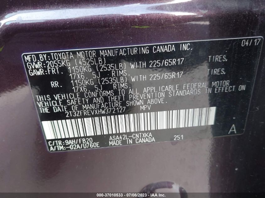 2017 TOYOTA RAV4 LE - 2T3ZFREVXHW372127