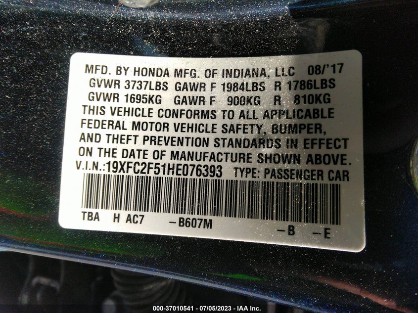 VIN 19XFC2F51HE076393 2017 HONDA CIVIC SEDAN LX