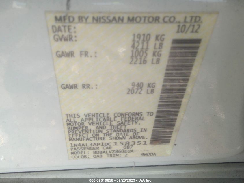 2013 NISSAN ALTIMA 2.5 SL - 1N4AL3AP1DC158351