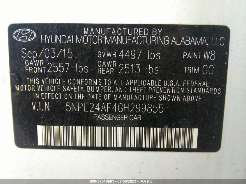 2016 HYUNDAI SONATA SE - 5NPE24AF4GH299855