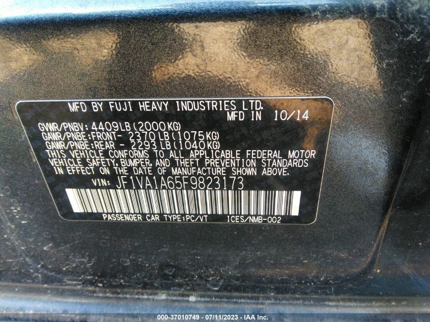 2015 SUBARU WRX - JF1VA1A65F9823173