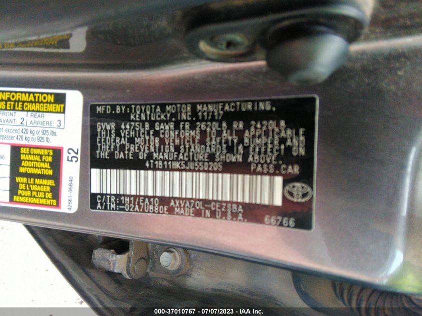 2018 TOYOTA CAMRY LE/SE/XLE/L - 4T1B11HK5JU550205