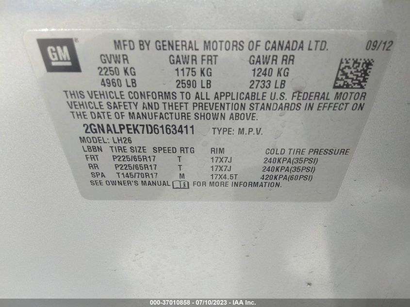 2013 CHEVROLET EQUINOX LT - 2GNALPEK7D6163411