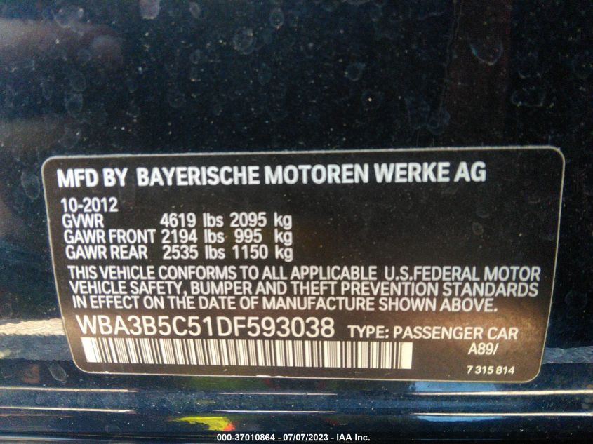 2013 BMW 3 SERIES 328I XDRIVE - WBA3B5C51DF593038