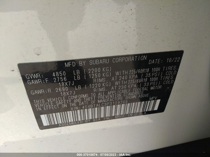 2023 SUBARU OUTBACK ONYX EDITION - 4S4BTALC3P3129205