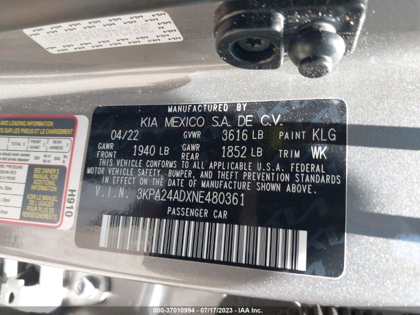 2022 KIA RIO S - 3KPA24ADXNE480361