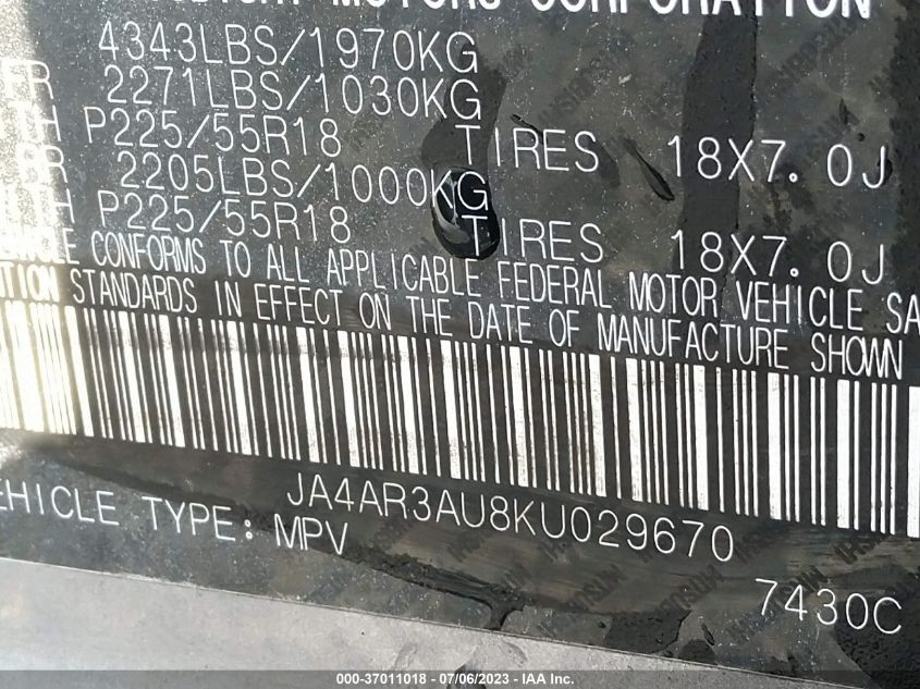2019 MITSUBISHI OUTLANDER SPORT 2.0 - JA4AR3AU8KU029670