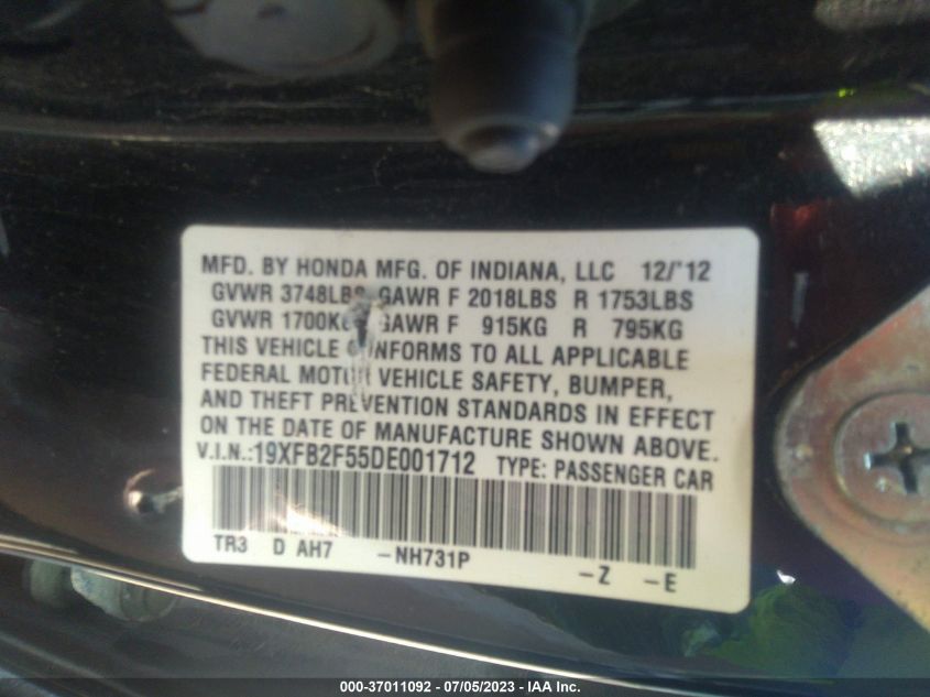 2013 HONDA CIVIC SDN LX - 19XFB2F55DE001712