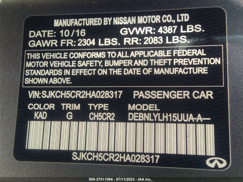 2017 INFINITI QX30 LUXURY/PREMIUM/SPORT SJKCH5CR2HA028317