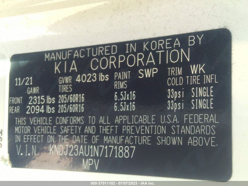 2022 KIA SOUL LX/X LINE/S - KNDJ23AU1N7171887