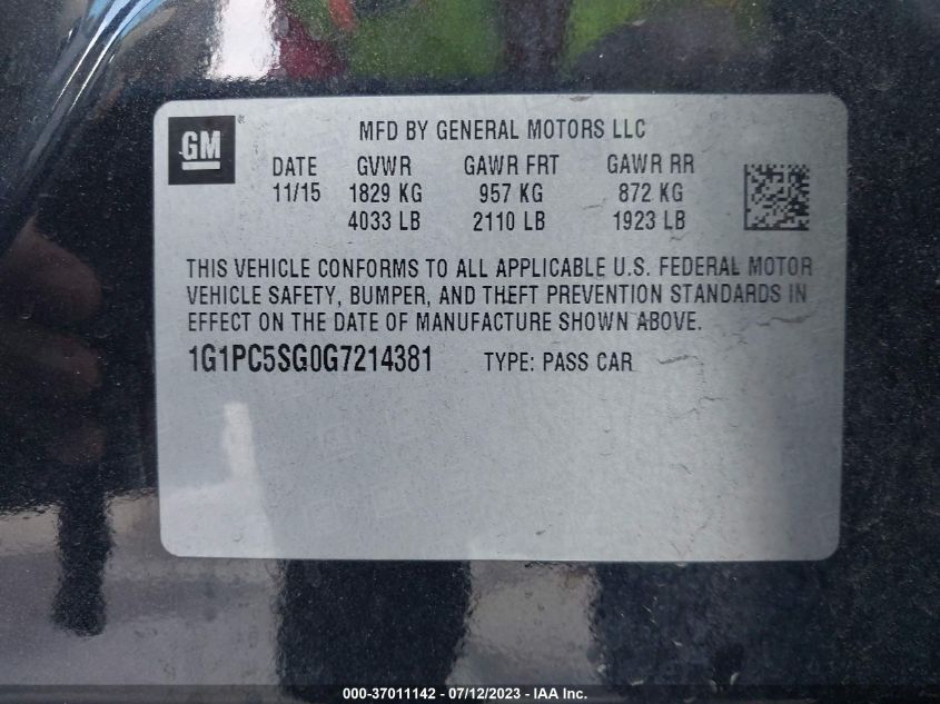2016 CHEVROLET CRUZE LIMITED LS - 1G1PC5SG0G7214381