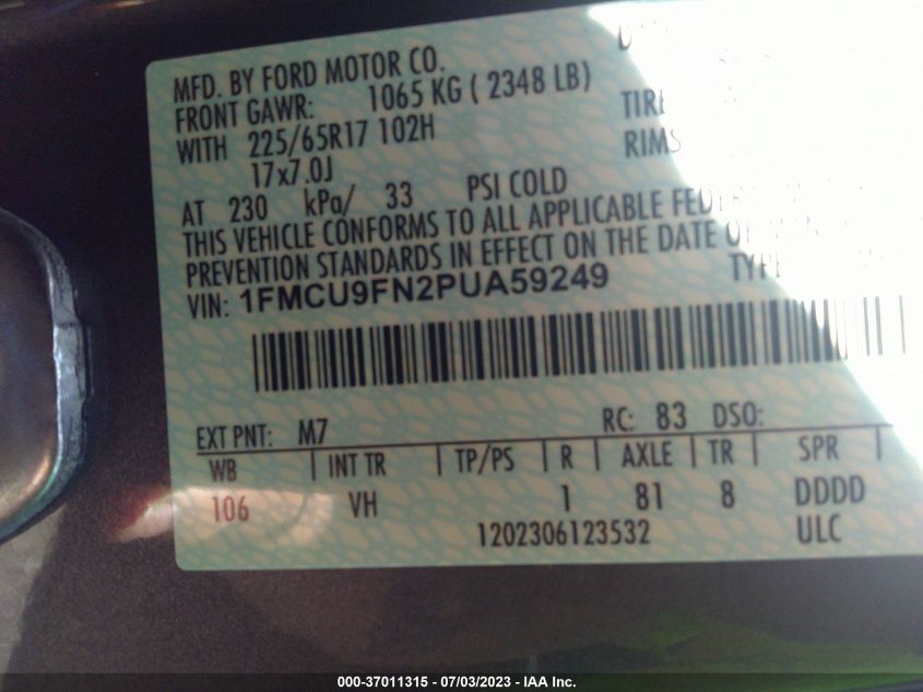 2023 FORD ESCAPE BASE - 1FMCU9FN2PUA59249