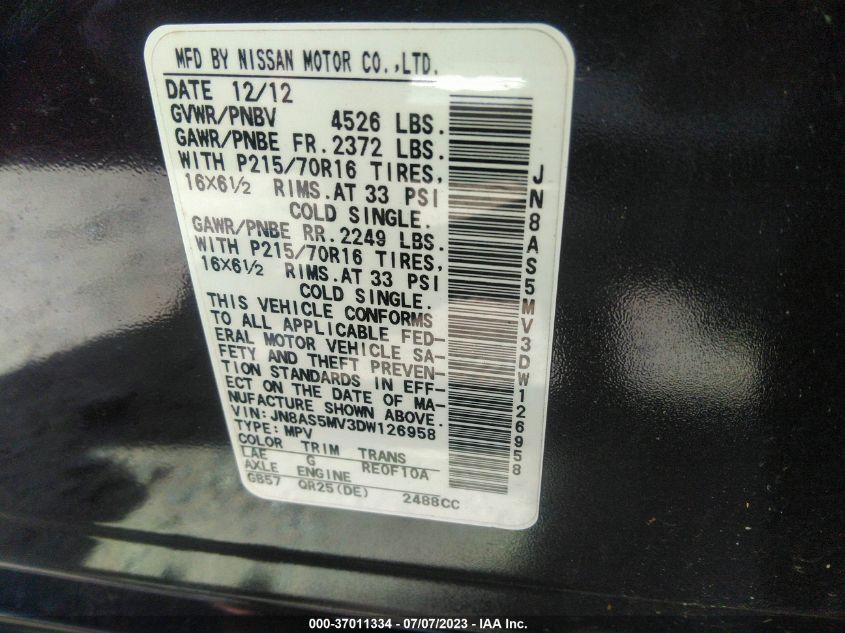 2013 NISSAN ROGUE S - JN8AS5MV3DW126958