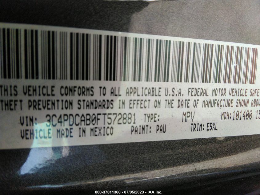 2015 DODGE JOURNEY AMERICAN VALUE PKG - 3C4PDCAB0FT572881