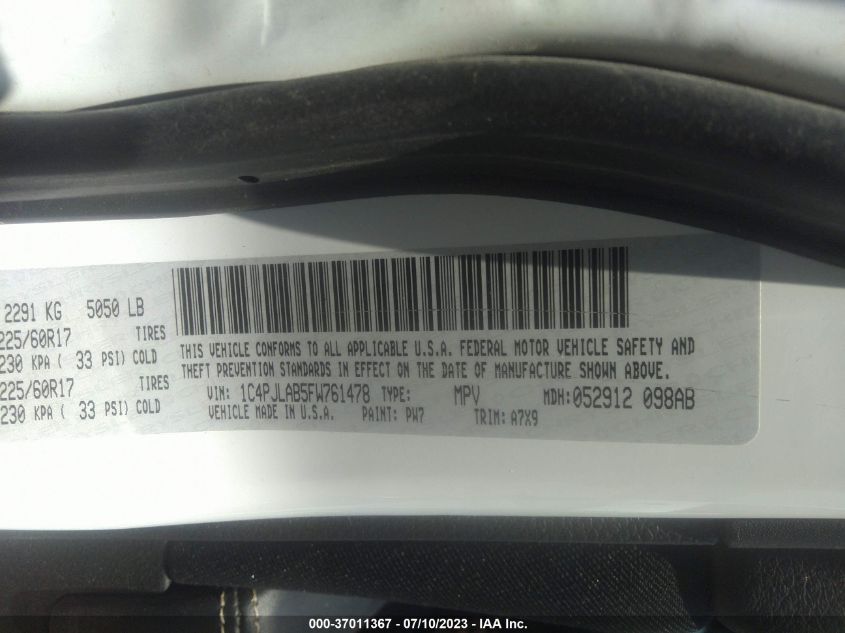 2015 JEEP CHEROKEE SPORT - 1C4PJLAB5FW761478