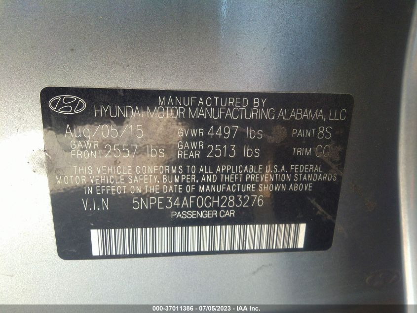 2016 HYUNDAI SONATA 2.4L SPORT - 5NPE34AF0GH283276