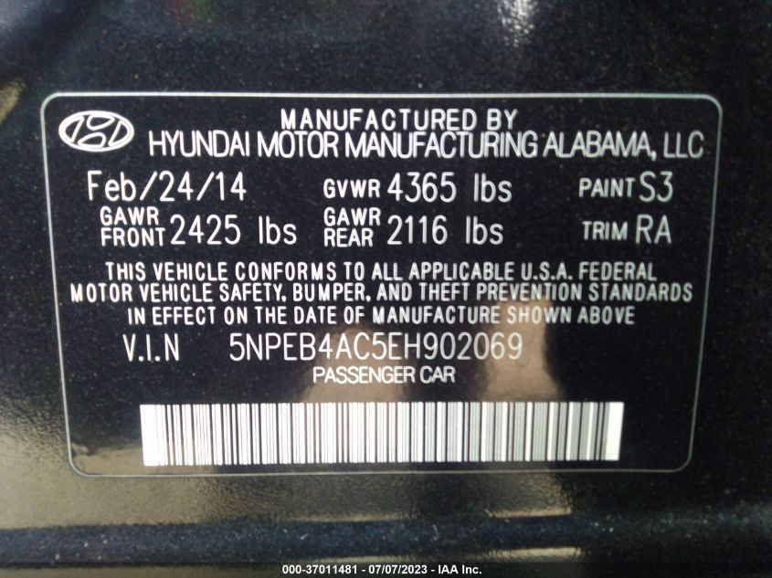 2014 HYUNDAI SONATA GLS - 5NPEB4AC5EH902069