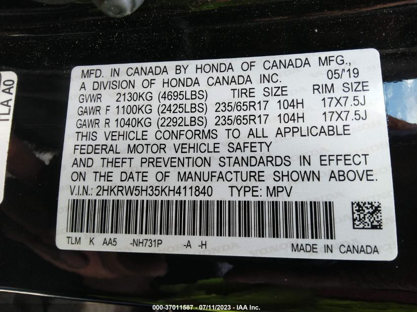 2019 HONDA CR-V LX - 2HKRW5H35KH411840