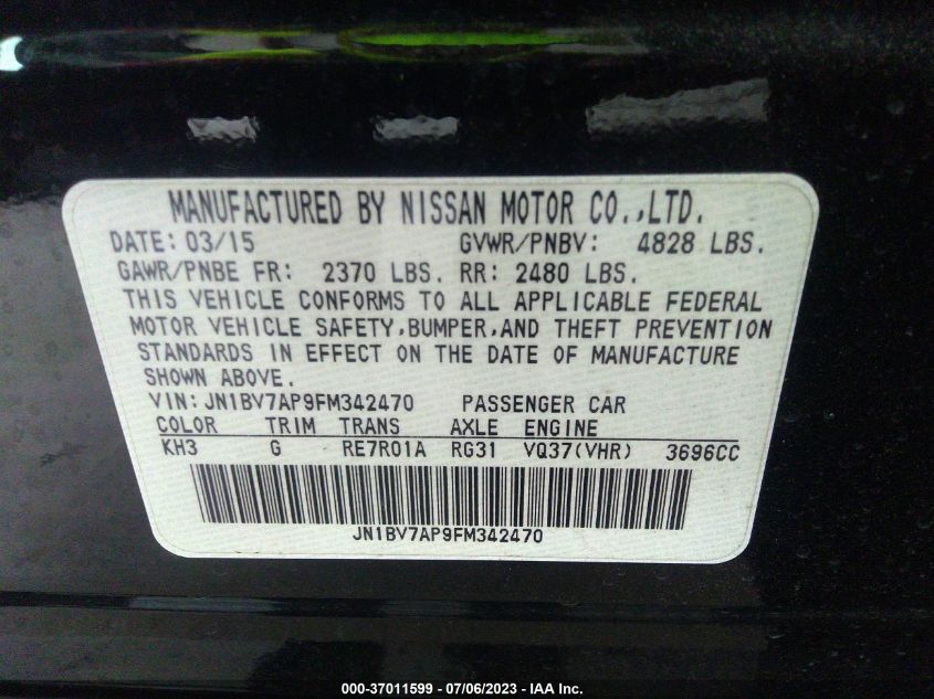 2015 INFINITI Q50 PREMIUM - JN1BV7AP9FM342470