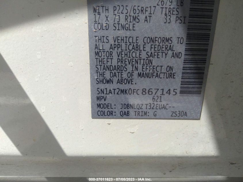2015 NISSAN ROGUE SV/SL/S - 5N1AT2MK0FC867145