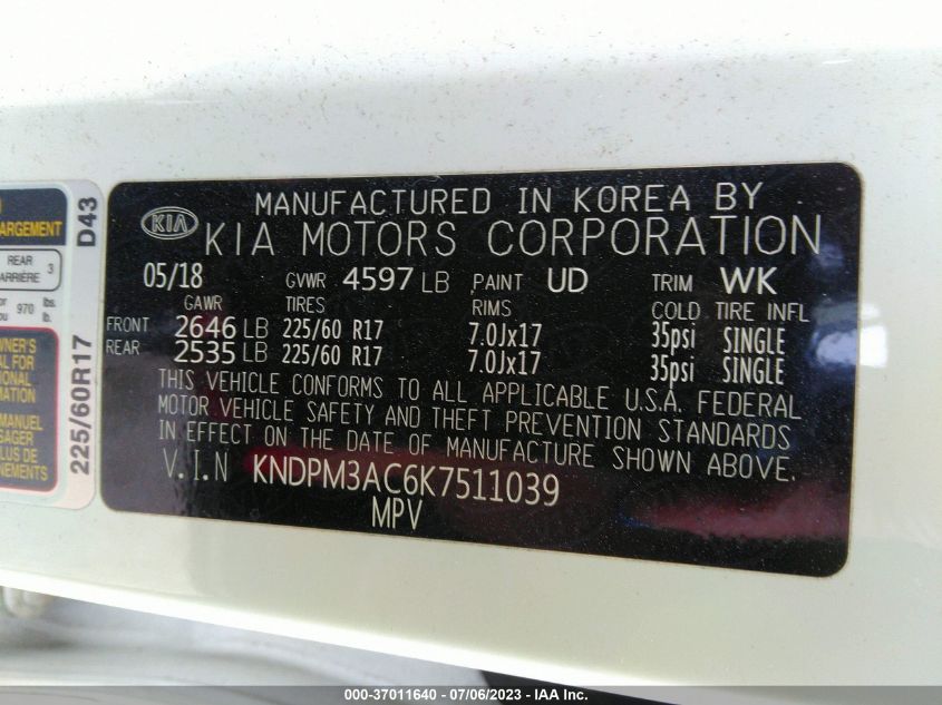 2019 KIA SPORTAGE LX - KNDPM3AC6K7511039