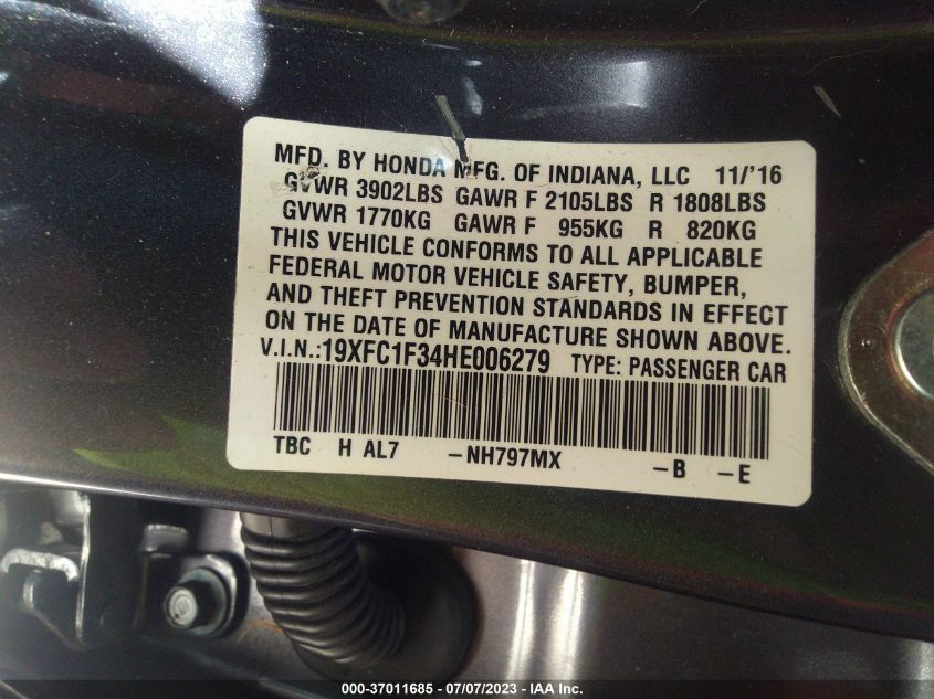 2017 HONDA CIVIC SEDAN EX-T - 19XFC1F34HE006279