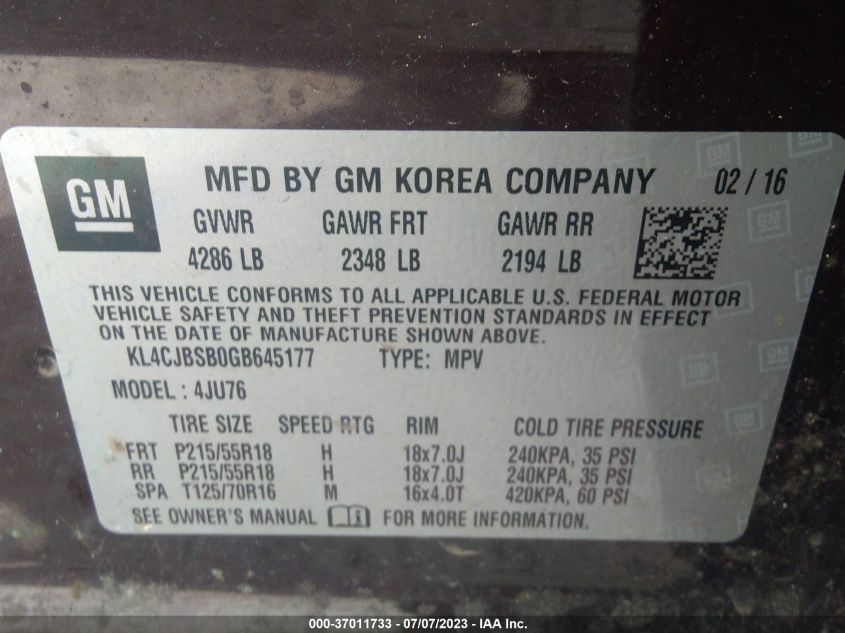 2016 BUICK ENCORE CONVENIENCE - KL4CJBSB0GB645177