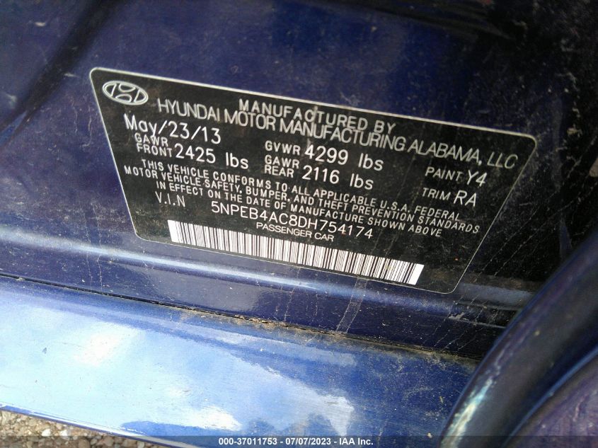 2013 HYUNDAI SONATA GLS PZEV - 5NPEB4AC8DH754174