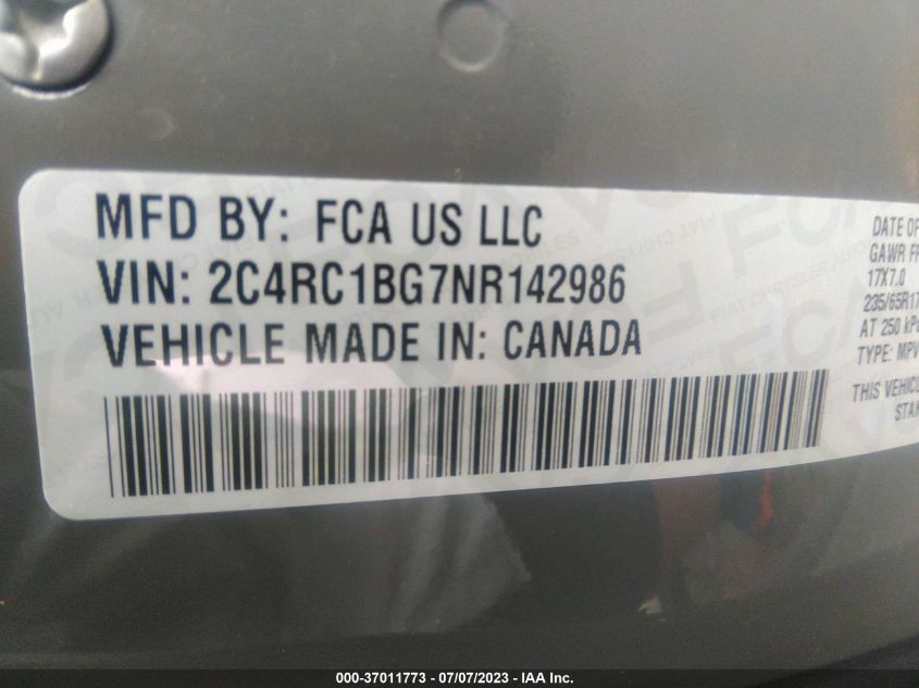 2022 CHRYSLER PACIFICA TOURING L - 2C4RC1BG7NR142986