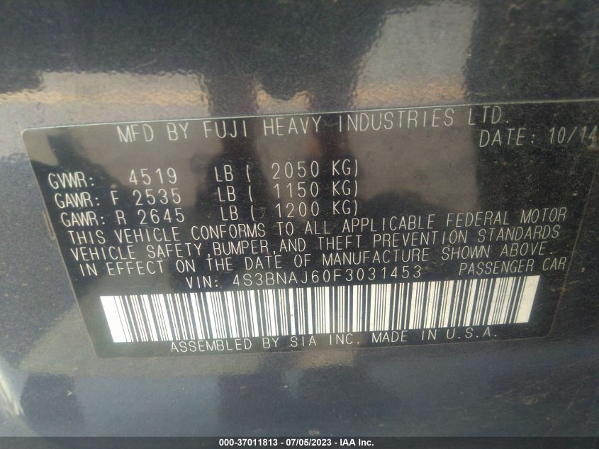 2015 SUBARU LEGACY 2.5I LIMITED - 4S3BNAJ60F3031453
