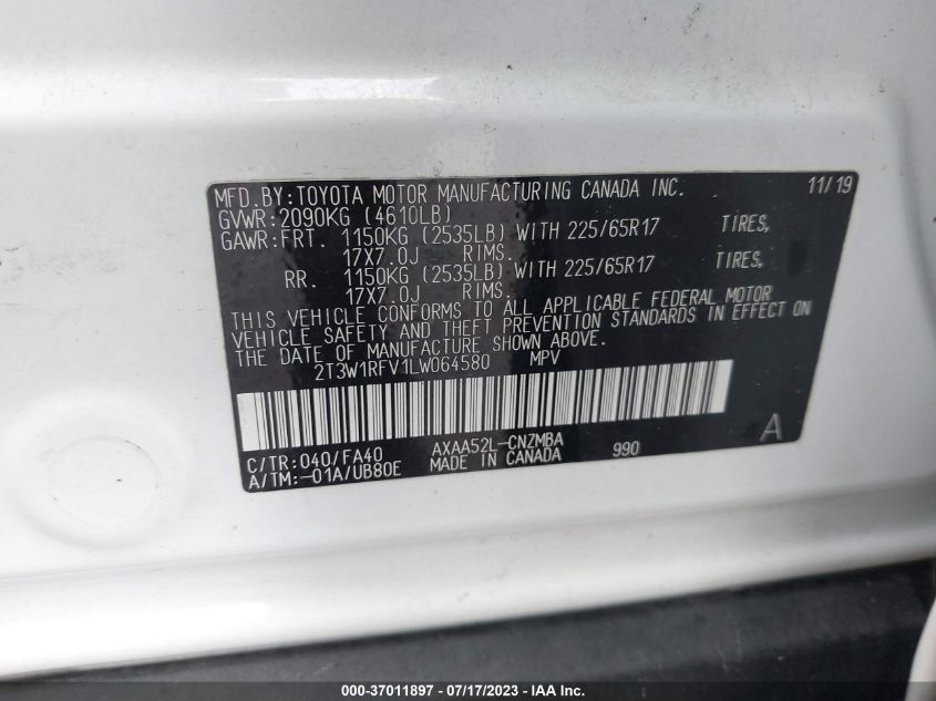 2020 TOYOTA RAV4 XLE - 2T3W1RFV1LW064580