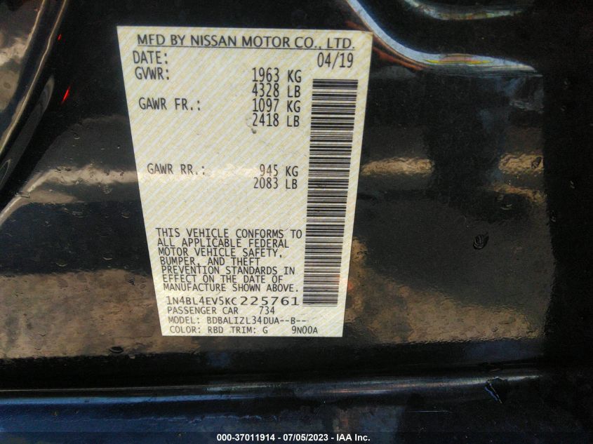 2019 NISSAN ALTIMA 2.5 SL - 1N4BL4EV5KC225761
