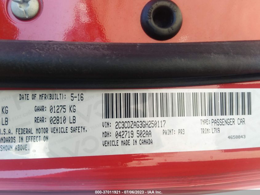 2016 DODGE CHALLENGER SXT - 2C3CDZAG3GH250117
