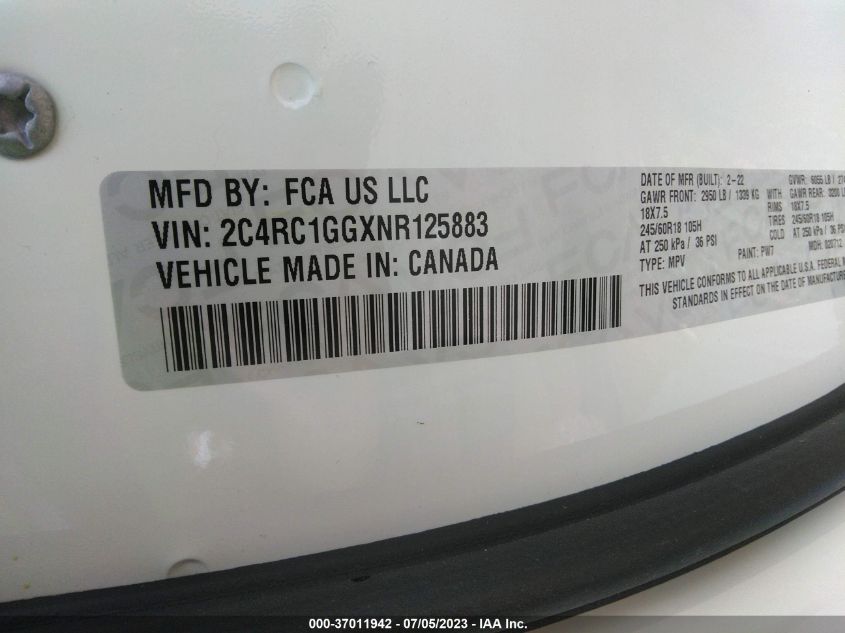 2022 CHRYSLER PACIFICA LIMITED - 2C4RC1GGXNR125883