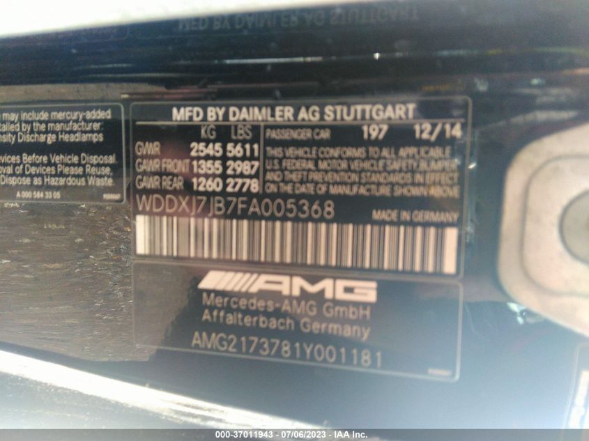 2015 MERCEDES-BENZ S-CLASS S 63 AMG - WDDXJ7JB7FA005368