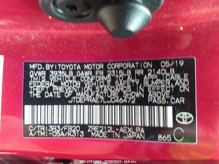 VIN JTDEPRAE7LJ046472 2020 TOYOTA COROLLA LE