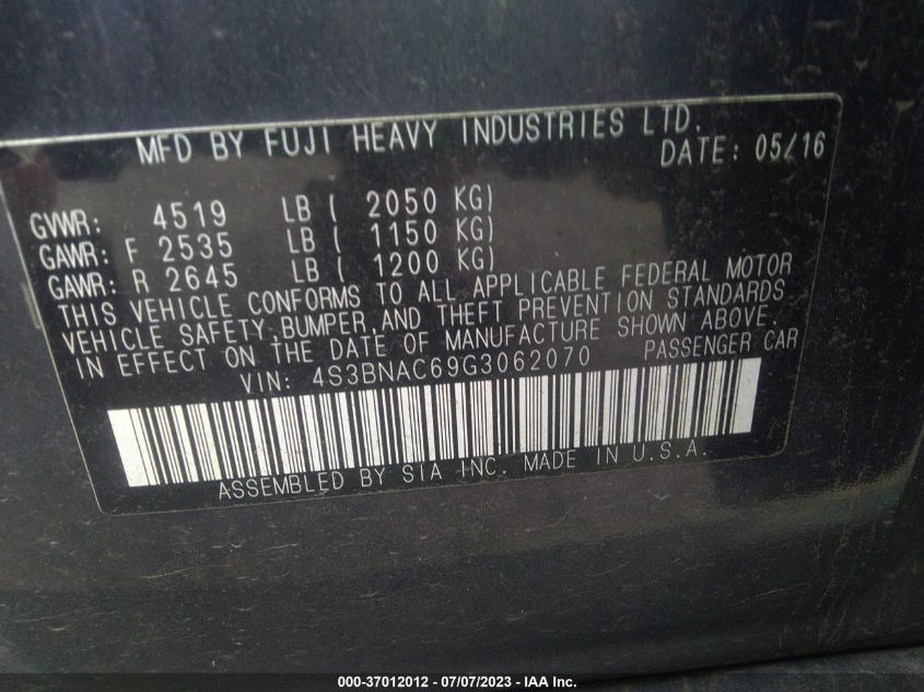 2016 SUBARU LEGACY 2.5I PREMIUM - 4S3BNAC69G3062070