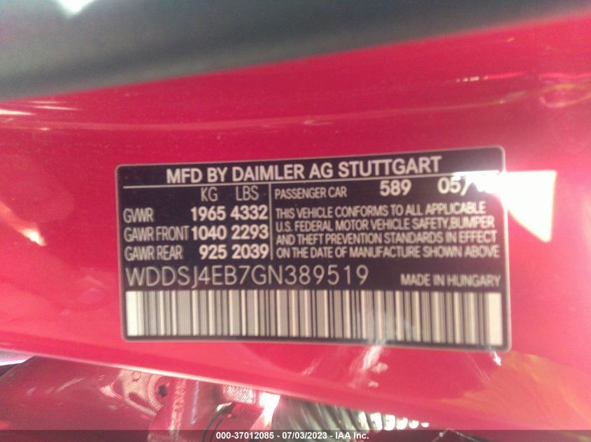 2016 MERCEDES-BENZ CLA CLA 250 - WDDSJ4EB7GN389519