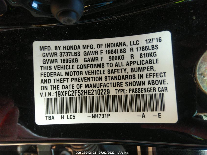 2017 HONDA CIVIC SEDAN LX - 19XFC2F52HE210229