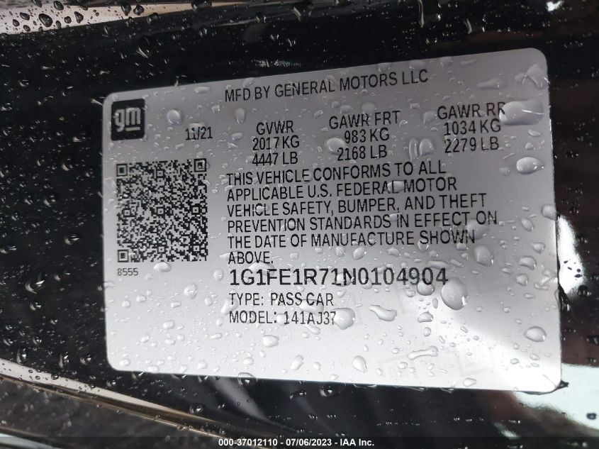2022 CHEVROLET CAMARO 1SS - 1G1FE1R71N0104904