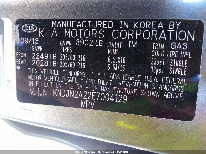 2014 KIA SOUL - KNDJN2A22E7004129