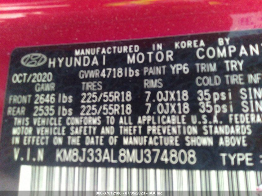 2021 HYUNDAI TUCSON ULTIMATE - KM8J33AL8MU374808
