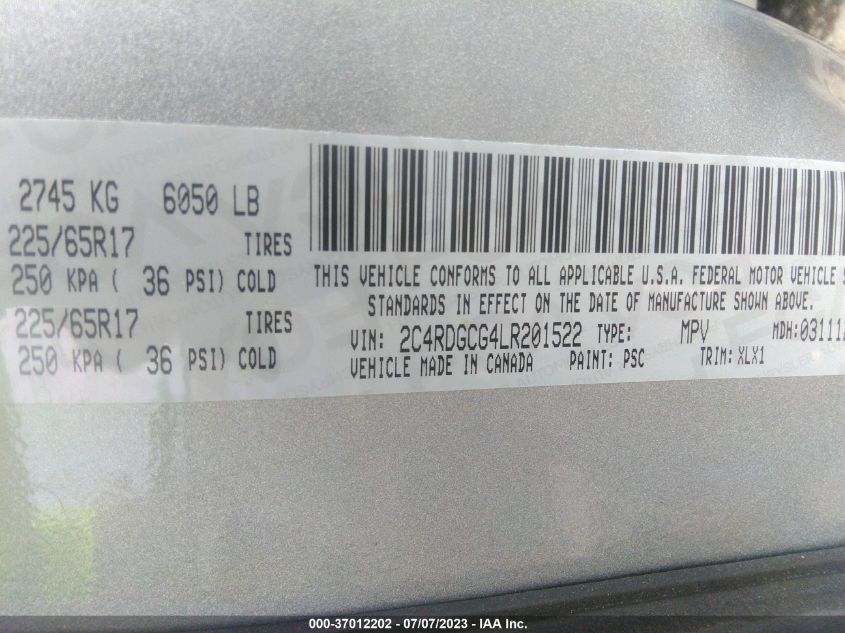 2020 DODGE GRAND CARAVAN SXT - 2C4RDGCG4LR201522