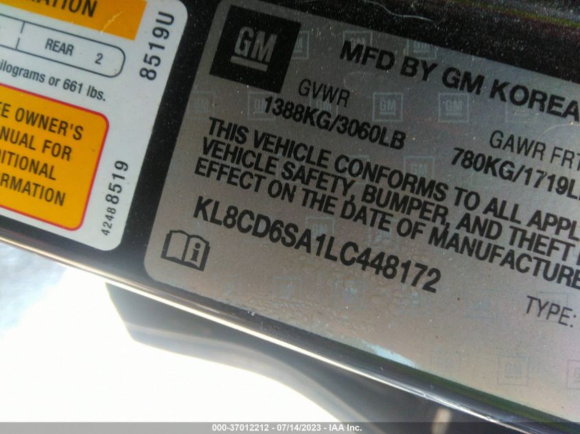 2020 CHEVROLET SPARK LT - KL8CD6SA1LC448172