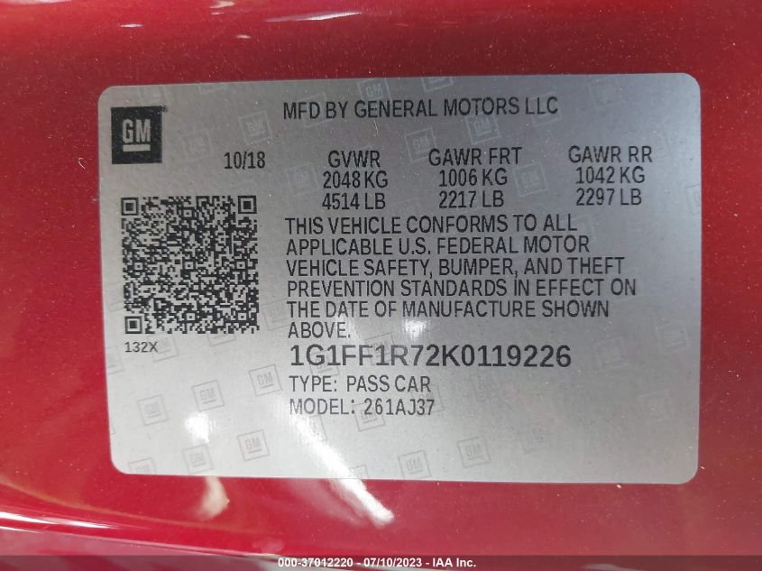 2019 CHEVROLET CAMARO 1SS - 1G1FF1R72K0119226