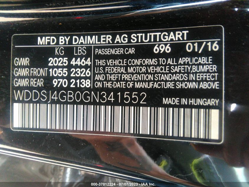 2016 MERCEDES-BENZ CLA CLA 250 - WDDSJ4GB0GN341552