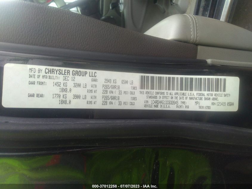 2013 DODGE DURANGO SXT - 1C4RDHAG1DC632645