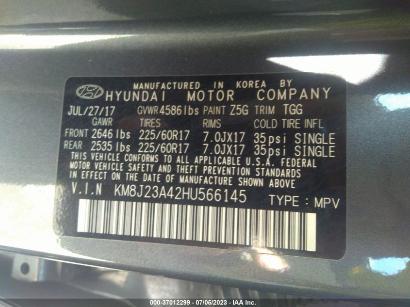 2017 HYUNDAI TUCSON SE - KM8J23A42HU566145